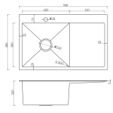 Мийка для кухні інтегрована VENTA Black 780x490 BVM7849B